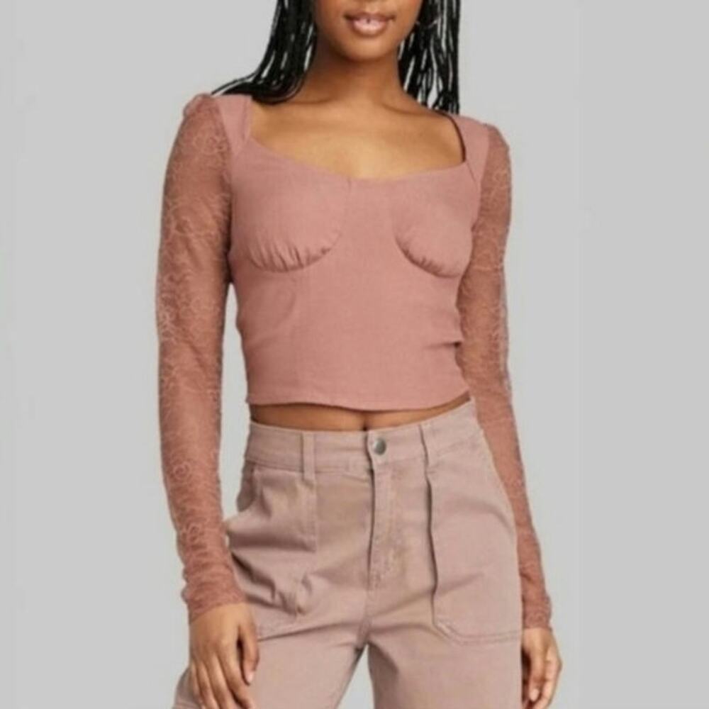 Wild Fable Women's Long Sleeve Lace Bustier Crop Top XS